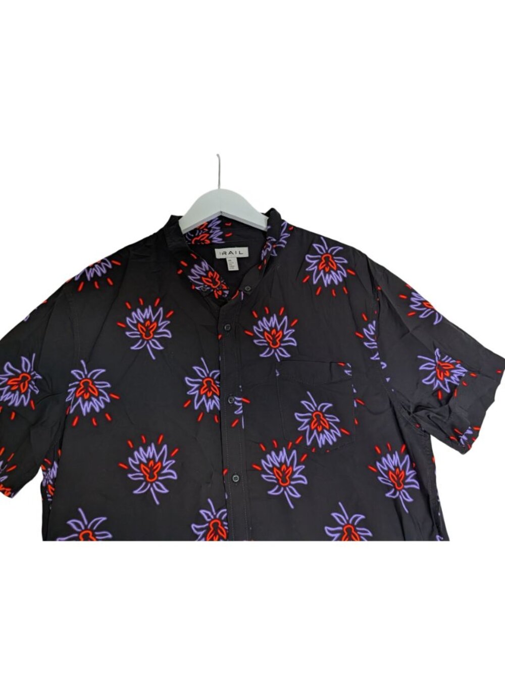 The Rail Mens Bright Print on Black Floral Button-Up Shirt XXL Short Sleeve Mode - Picture 5 of 12